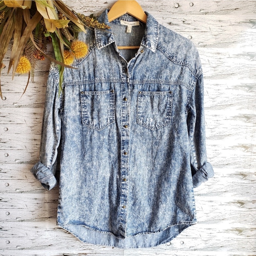 Life in Progress | Acid Wash Denim Studded Shirt.